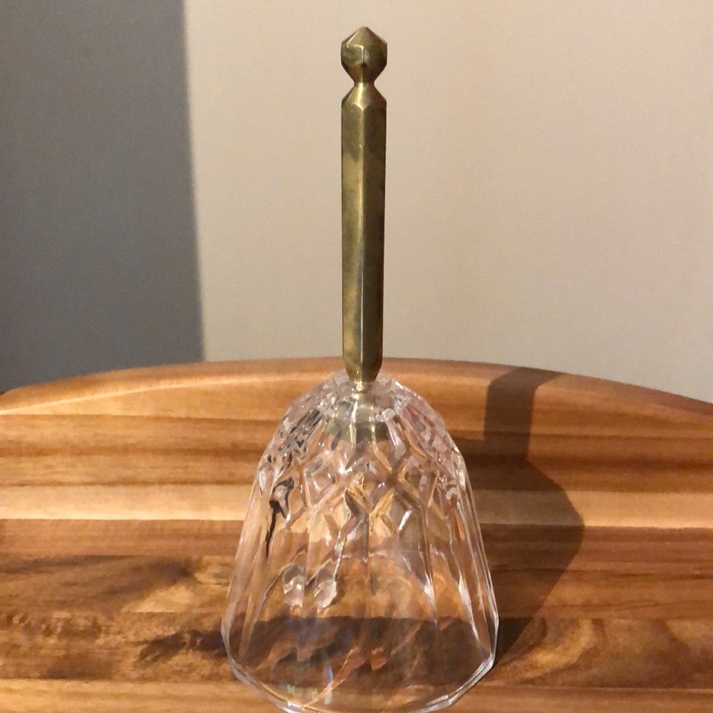 Brass Handle Cut Glass Dinner Bell - Clear and Brass